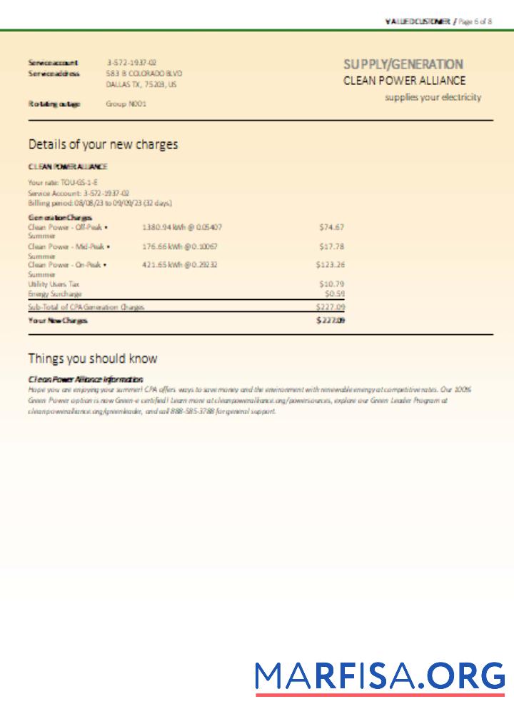 Printable Southern California EDISON utility business bill, page 6, SCR template